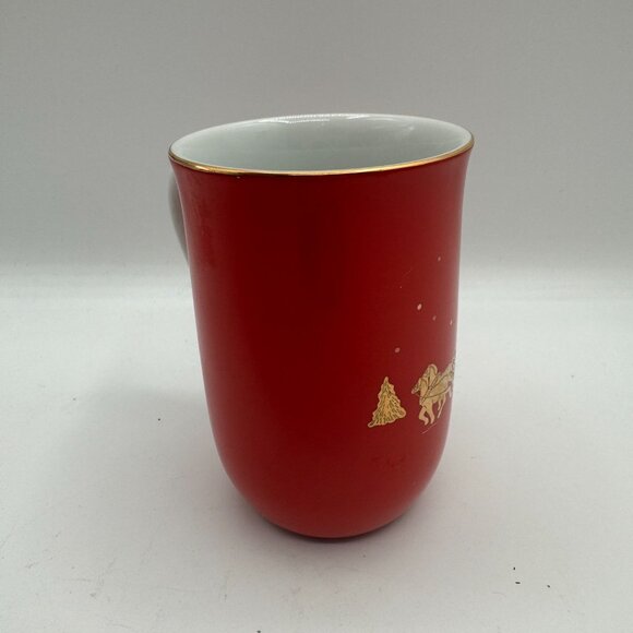 Gibson Greeting Card OTAGIRI Christmas Porcelain Mugs Red Gold Etching Japan - Picture 2 of 8